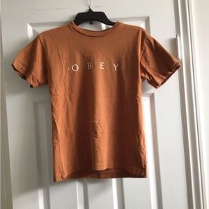 deep orange obey t shirt, womens oversized tee shirt size small